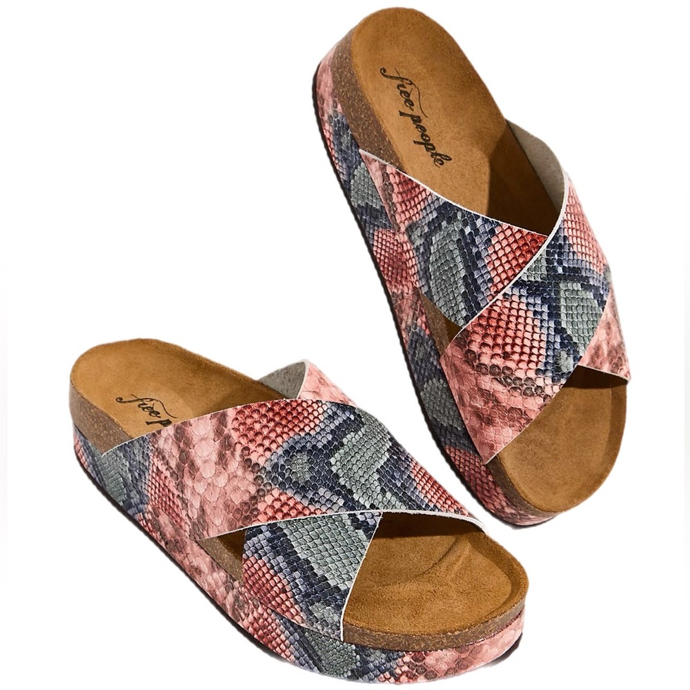 Free People Sidelines Flatform Slide Platform Sandals In Candy Snake Size 36
